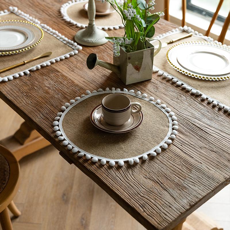 Braided Placemats Heat Resistant Jute Fringe Table Mats Hand Woven Non-Slip Place Mats Tea Cup Pad Indoor Dining Table Decor New