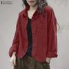ZANZEA Women Casual Turn Down Collar Long Sleeve Loose Corduroy Blouse