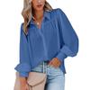 2024 Buckle Top Lantern Sleeve Pleated Solid Color Loose Long Sleeve Stand Collar Shirt for Women