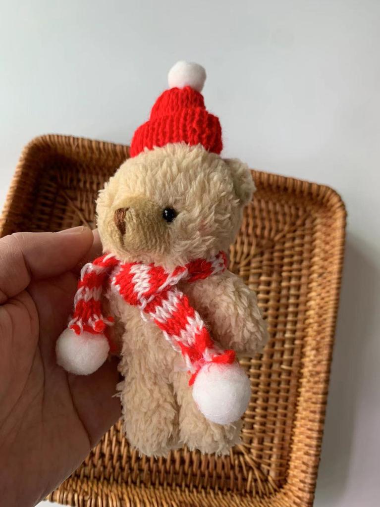 Lovely Cartoon Bear Doll with Christmas Scarf Hat Cake Decoration Plush Animal Stuffed Toy for Kid Girls Children Gift