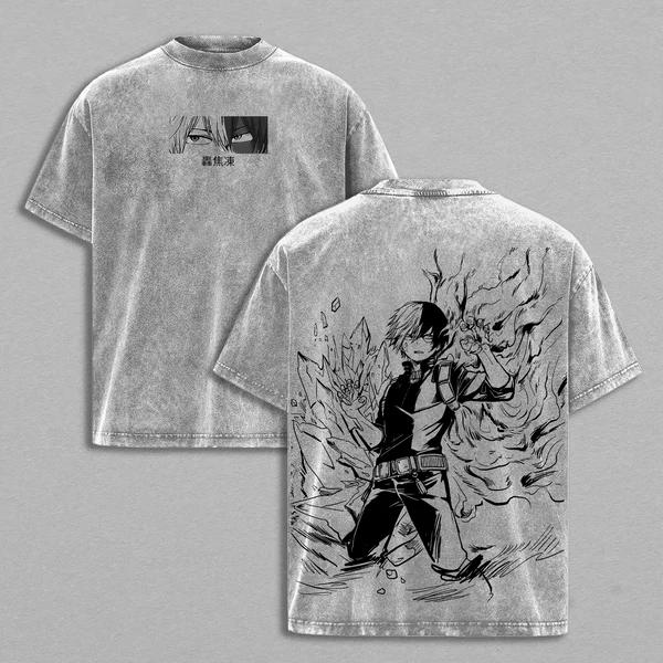 

My Hero Academia Todoroki Shoto Graphic Tshirt Men Women Clothing Short Sleeve Cotton T-shirts Washed Tee Harajuku Male T Shirt S серый