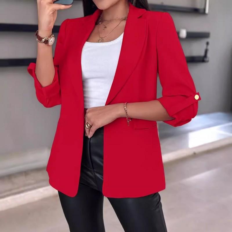 Womens Long Sleeve Solid Color V-Neck Blazer Coat Slim Fit Office Chic Workwear