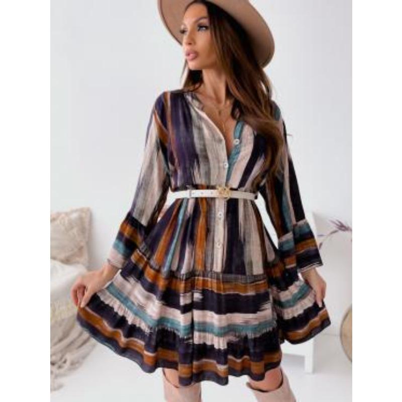 

Женское модное платье с V-образным вырезом и длинным рукавом в стиле тай-дай 2XL кофейный