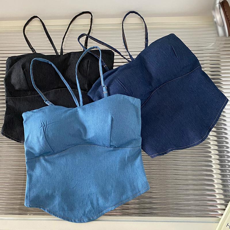 Summer Women's Camisole Slim Sexy Solid Colour Padded Summer Cowboy Tank Top