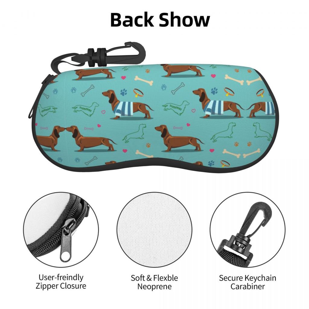 Portable Eyewear Case Dachshund Dogs And Bones Sunglasses Soft Case Glasses Box with Lanyard Zipper Eyeglass Case