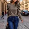 2026 Women's Autumn/Winter Slim Fit Cashmere Bubble Sleeve Top with Round Neck