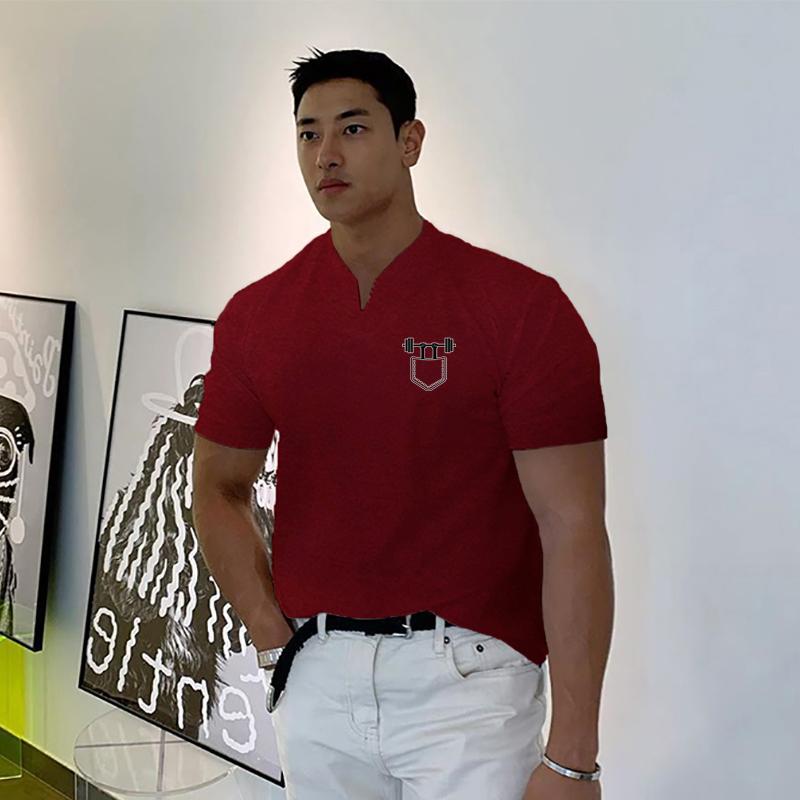 Muscleguys Men's Versatile V-neck Breathable Short Sleeve T-shirt Sports Casual Cool Fitness Clothing