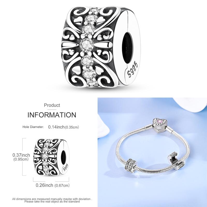 Cat Butterfly Daisy CZ Pave Clip Charm Bead Components Positioning Buckle Copper Metal Silicone Spacer Bead Components Compatible With Authentic