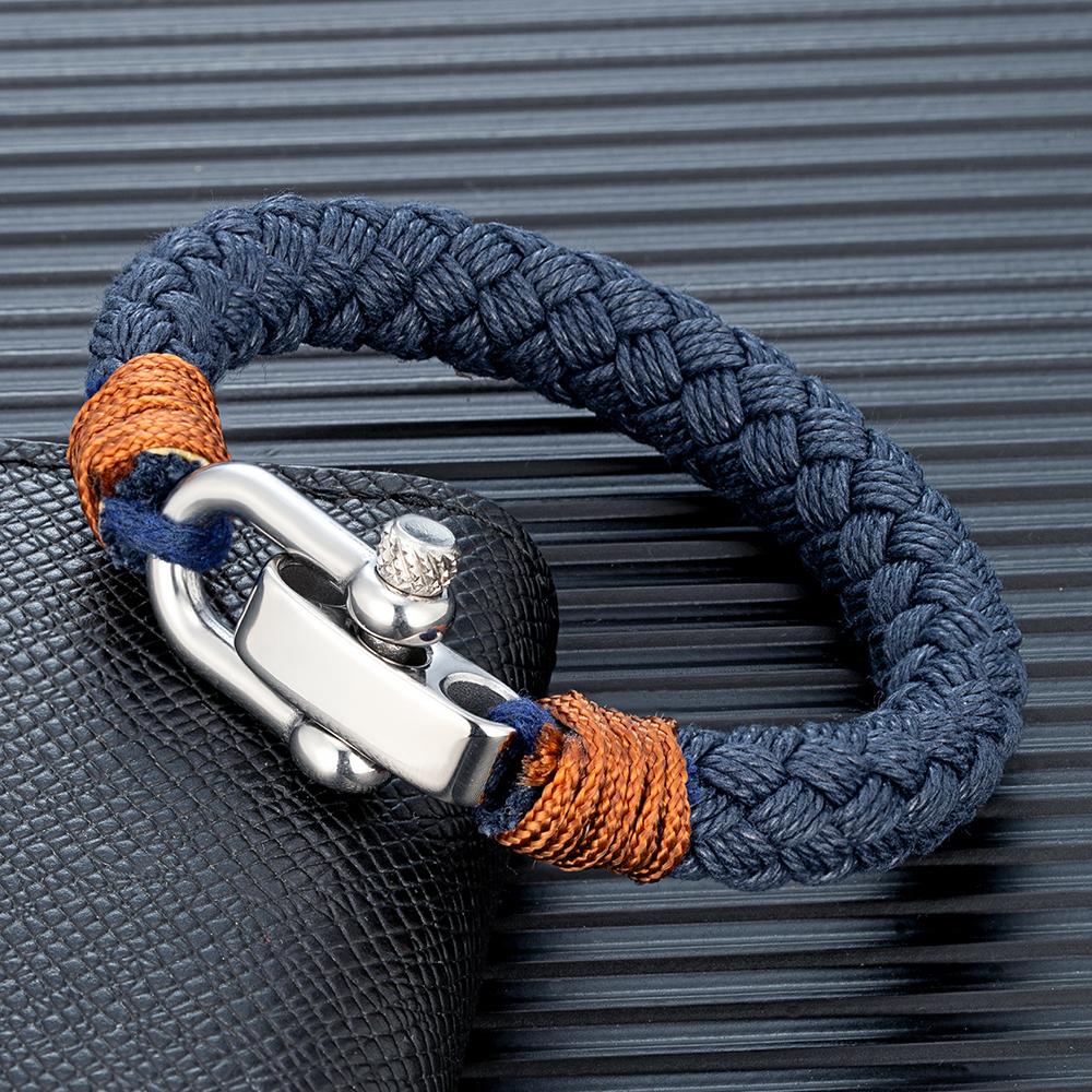 MKENDN Nautical Style Wide Rope Bracelet Fashion Men Stainless Steel Adjustable Shackle Clasp Wrap Bangles Handmade Jewelry Gift