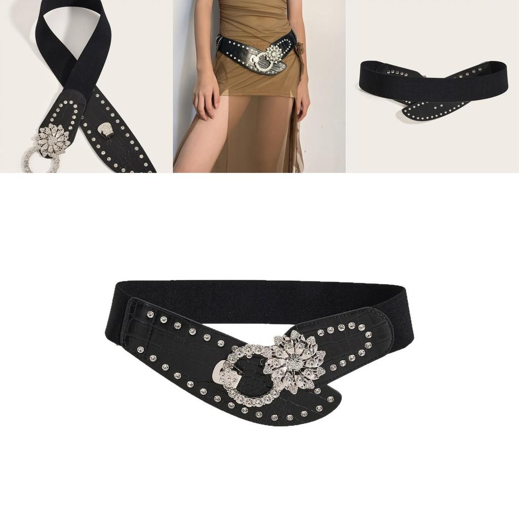 Style Wide Elastic Waist Belt With Alloy Buckle For Casual Dresses And Outerwear