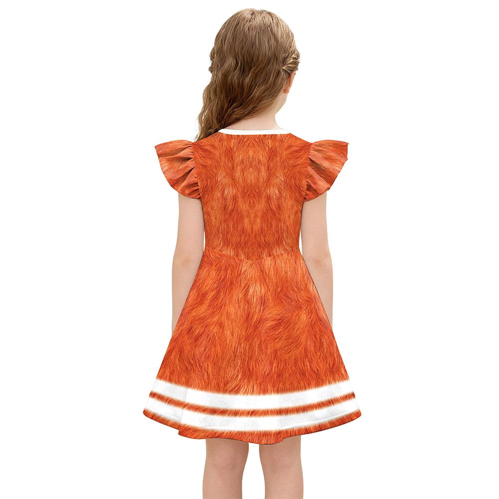 Bear & Friends Cartoon 3D Print Girls' Dress with Flutter Sleeves Party Outfit for Kids