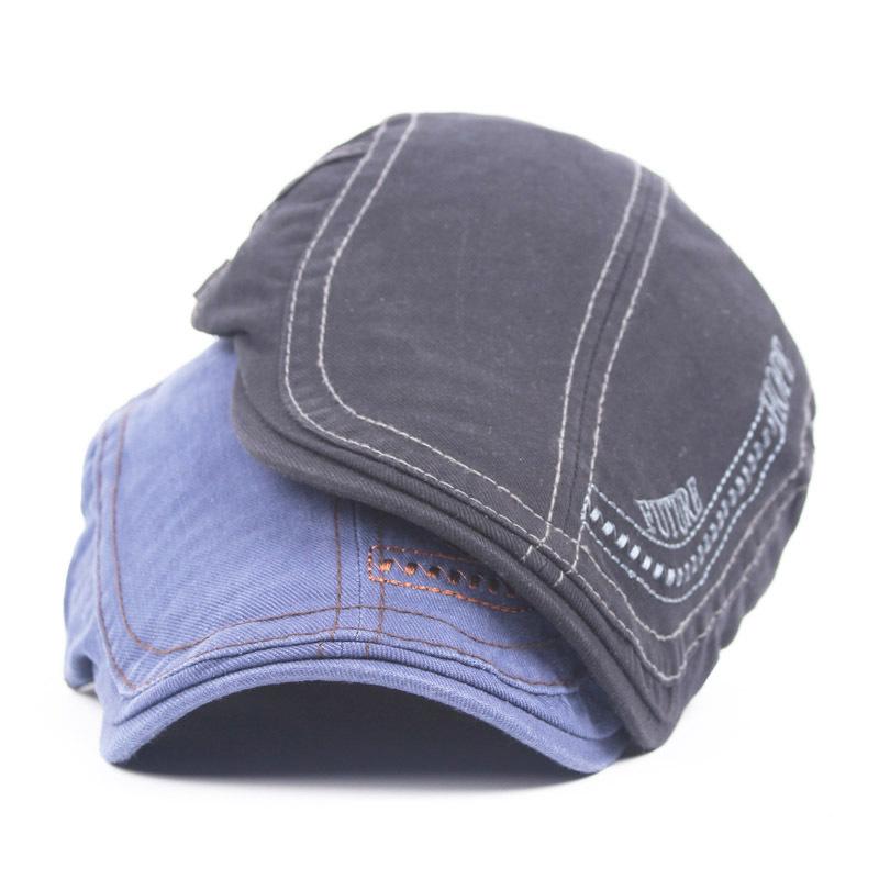 Men's Cotton Alphabet Embroidered Beret Summer Outdoor Sun Hat Cap Front Hat