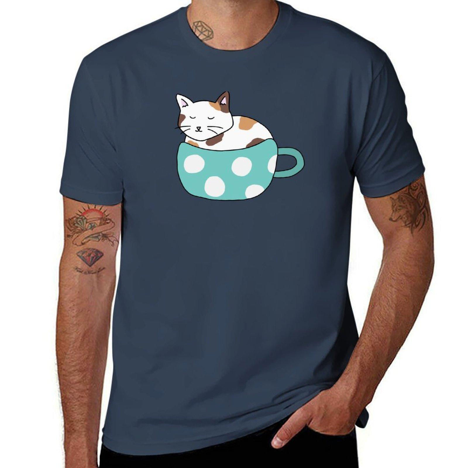 Cat In A Cup Tshirt Casual Loose Daily Wear Tshirt S