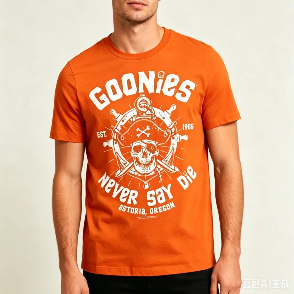 2026 Trendy Unisexs Goonies Never Say Die Tshirt Vintage 80s Movie Style Skull Pirate Graphic T Shirt Fashion Street Harajuku Top
