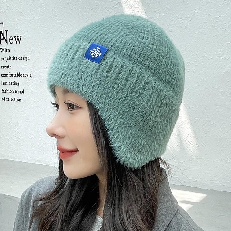 Wool Hat Autumn and Winter Warm Knitted Hat Ear Protection Hat Women's Outdoor Cycling Windproof Elastic Headgear