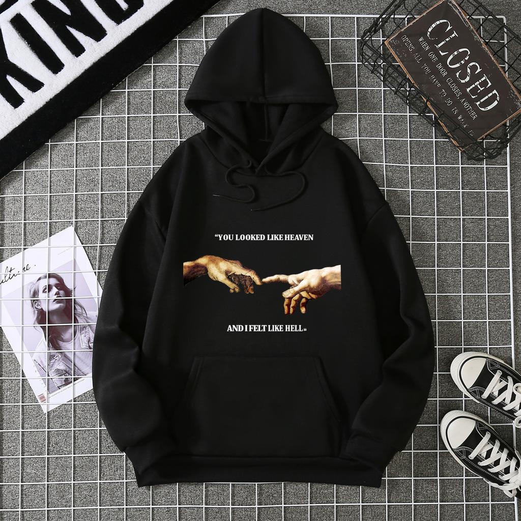 Letter Hooded Sweatshirt Casual Pullover 6812