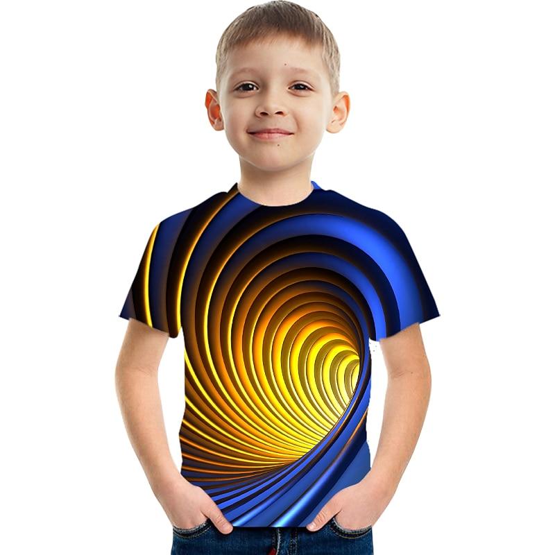 

Boys 3D Graphic Color Block Optical Illusion T shirt Tee Short Sleeve Summer Active Sports Streetwear Kids 3-12 Years 110