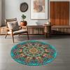 Crystal velvet carpetVibrant Mandala Round Mat- Blue Green Orange Red Floral Pattern- Suitable for Home, Office, Bedroom or Cafe