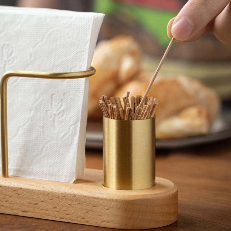 Wooden Tissue Paper Holder Metal Toothpick Holder Napkin Holder Tableware Tissue Box Storage Desktop Organizer Tableware Supplie