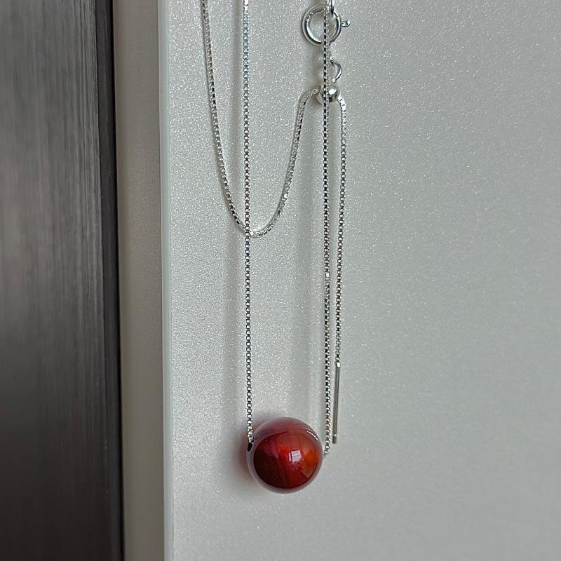 S925 Sterling Silver Niche Design Sense Retro Bead Necklace Korean Style Simple And Fashionable Collarbone Chain