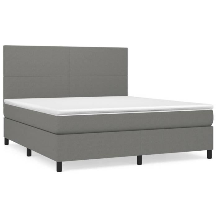 3141634 vidaXL Lit à sommier tapissier avec matelas Gris foncé 180x200cm Tissu