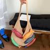 Nuova Borsa a Shopper all'Uncinetto Carina a Forma di Pesce Grande Capacità Borsa a Spalla Intrecciata Casual Multicolore Borsa Lavorata a Maglia Fatta a Mano