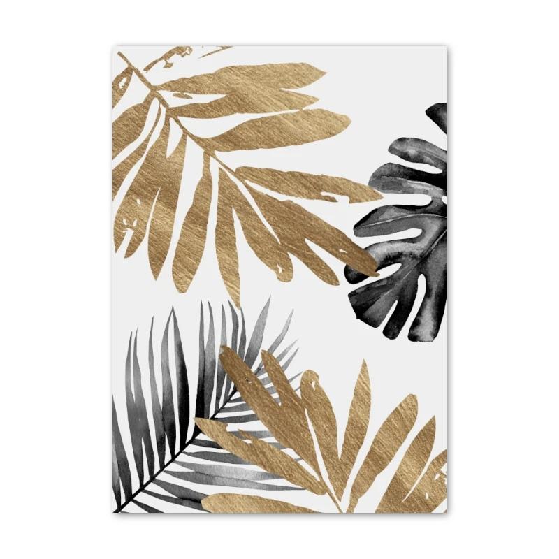 Nordic Black and Gold Flowers Poster, Wall Art, Canvas Painting, Modern Home Decor, Print Pictures for Living Room Decoration