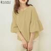 ZANZEA Women Casual Round Neck Solid Color Loose 3/4 Sleeve Blouse
