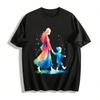 Watercolor Parent-Child Hand-In-Hand Print Casual Top Pure Cotton T-shirt