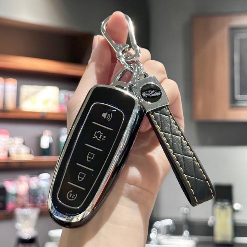 Key Fob Cover with Keyring Keychain Lanyard for Ford Edge Focus Flex Explorer Taurus Lincoln MKS MKT MKX