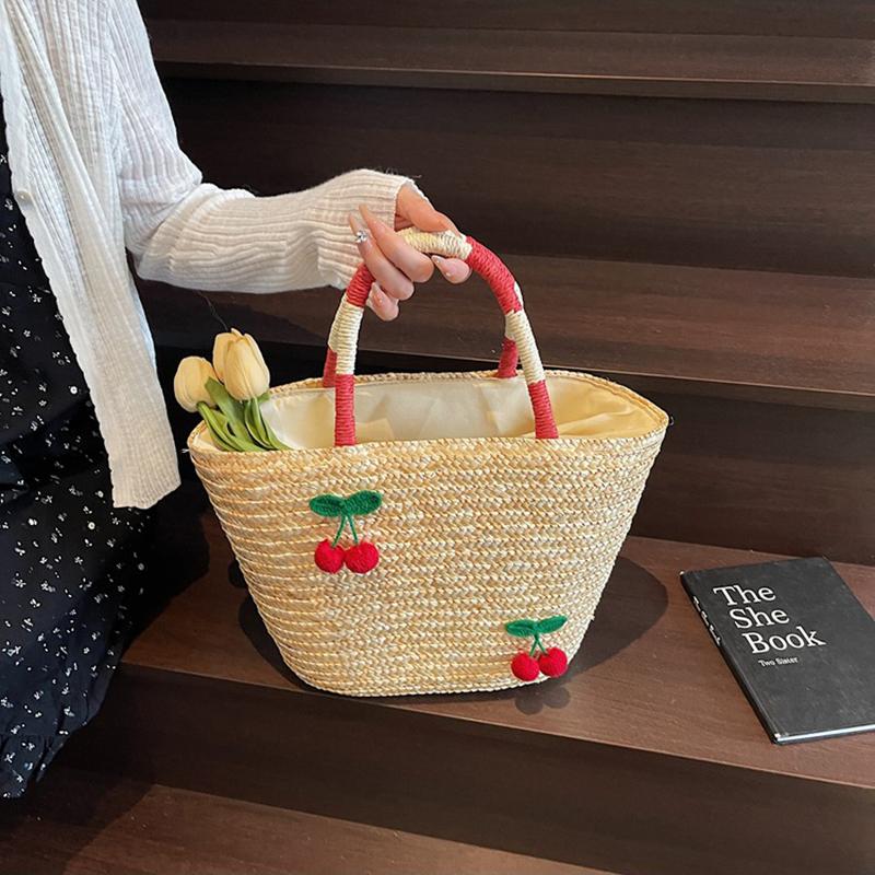 New Woven Women's Bag Handmade Grass Woven Handbag Fashion Embroidery Versatile Shoulder Bag Beach Bag KTB