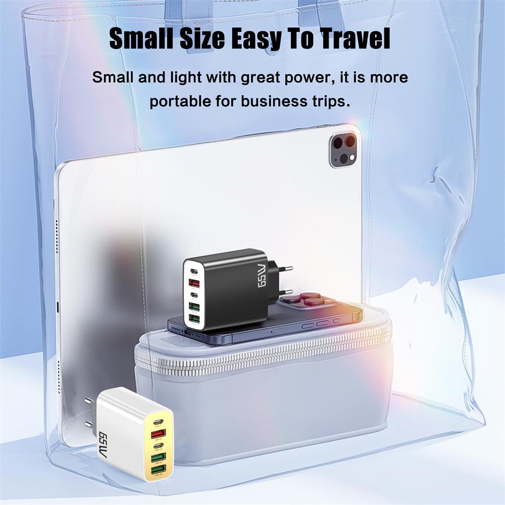 Total 65W USB C Charger Type C PD 5 Ports Mobile Phone Quick Fast Charging Wall Adapter for iPhone 16 Pro Xiaomi 15 Samsung S24