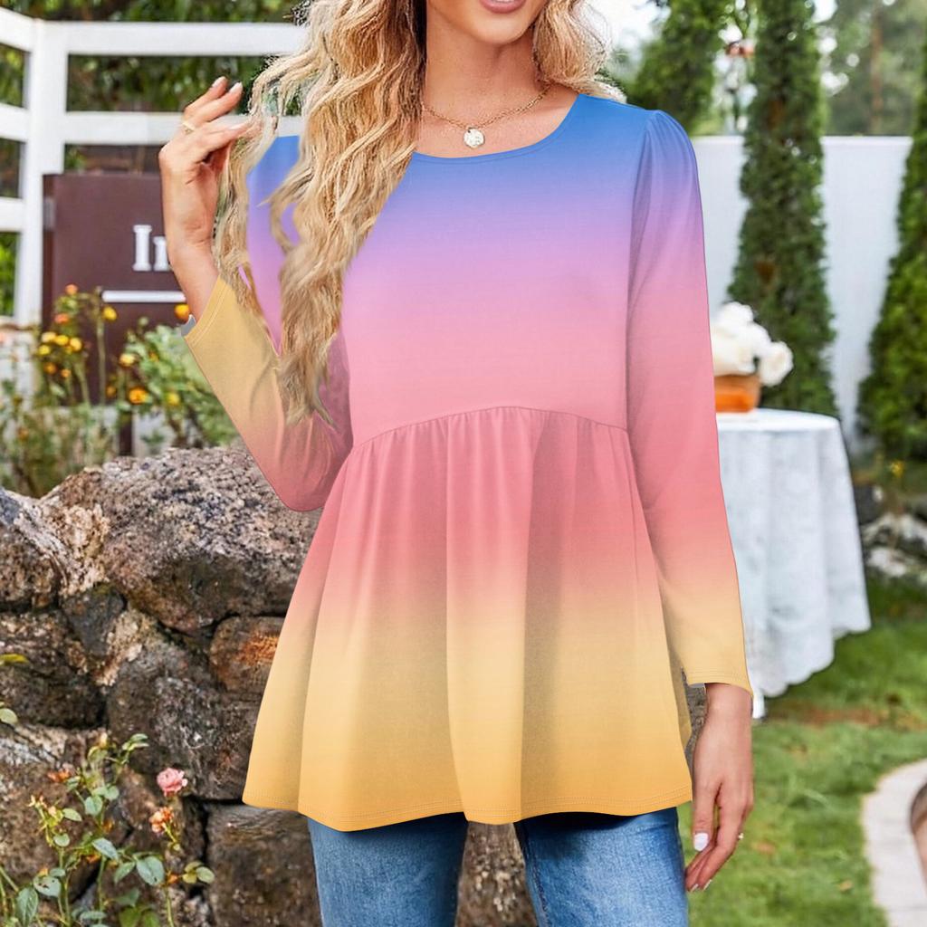 Women's Casual Fashion Long Sleeve Shirt Gradient Tunic Top