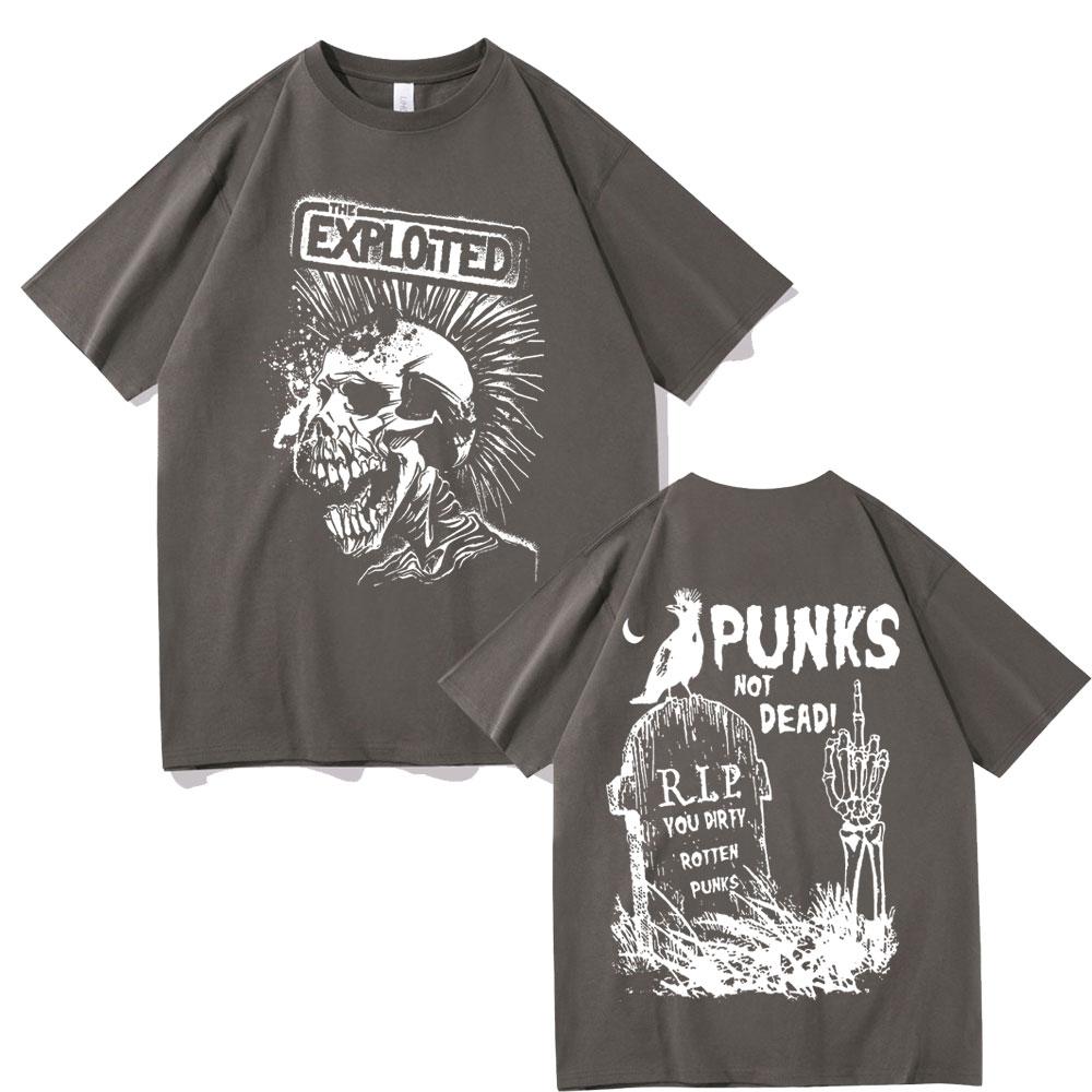 Heißer Verkauf Rockband The Exploited Grafik T-Shirt Punks Not Dead Print T-Shirts Männer Frauen Hip Hop Gothic Punk Übergroße T-Shirts