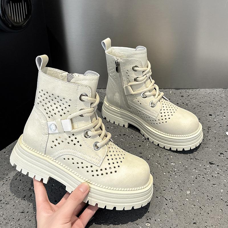 

Big yellow women s haute couture hollowed out Martin new leather women s hole retro wind heightening women s short 40