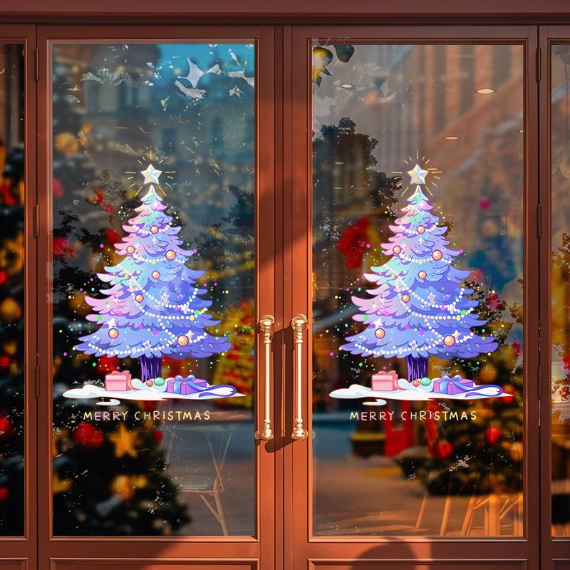 Purple Christmas Tree Stickers, Shop Window Decorations, Festival Shop Decorations, Atmosphere Gift Boxes, Glass Door Stickers