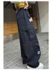 Girls' Autumn Casual Wide-Leg Cargo Pants with Korean Street Style and Trendy Embroidered Design