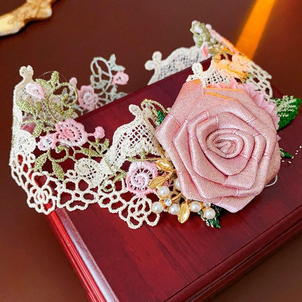 Exquisite Rose Choker Necklace French Style Sweet Fabric Choker Unique Lace Flower Choker Party