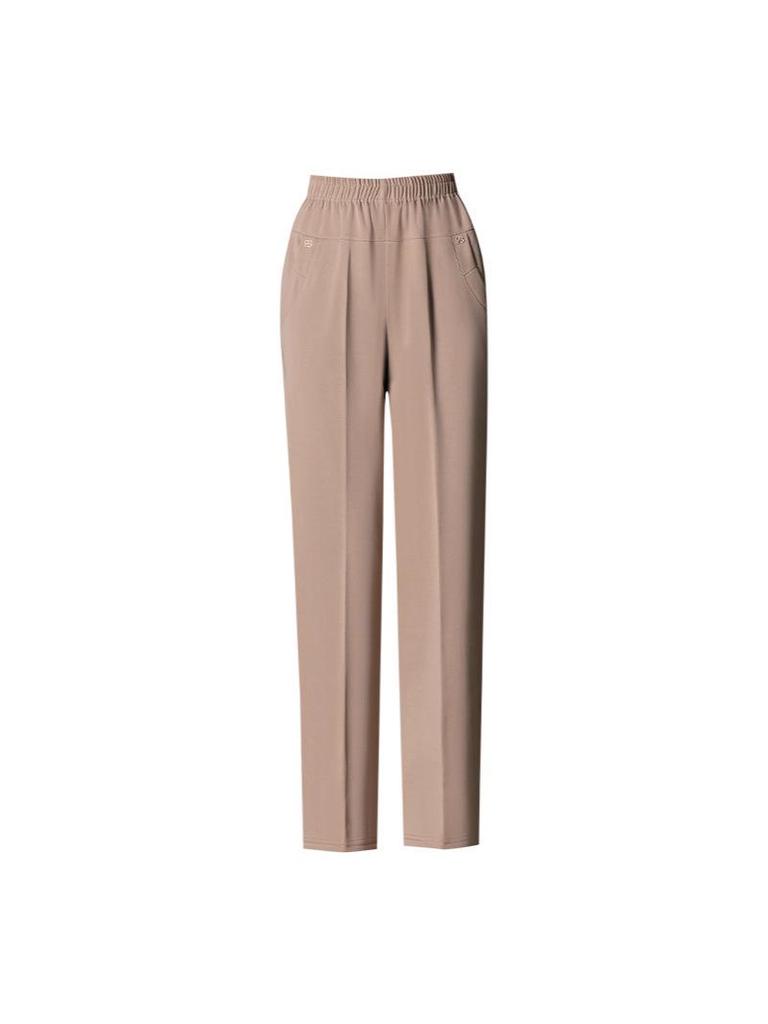Spring & Autumn Casual Elastic Waist Pants for Middle-Aged Women - Solid Color, Comfortable, Leg-Lengthening Design