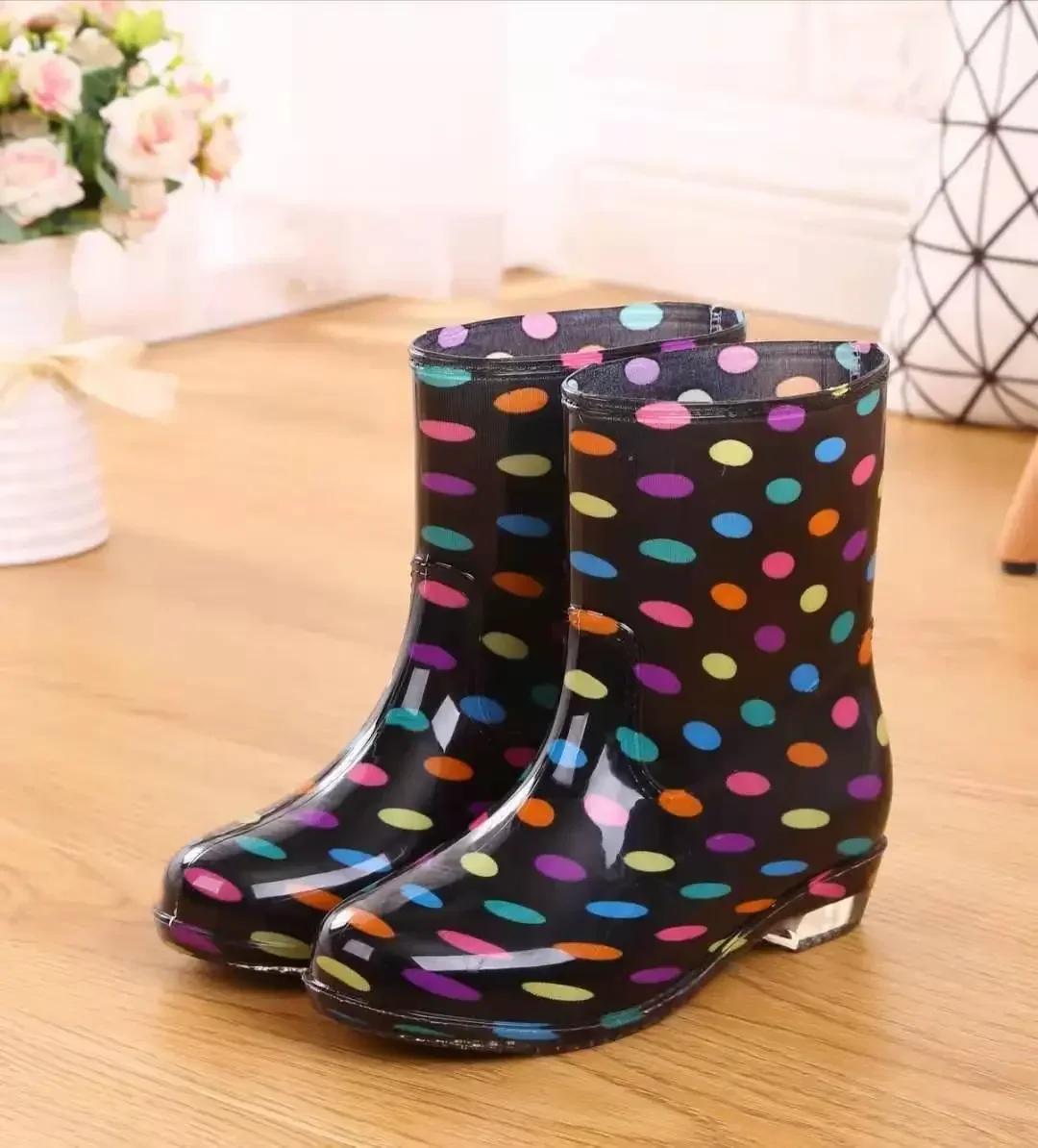 

Fashion Print Rain Boots Women Waterproof Work Shoes for Girls Non Slip Anti Skip PVC Water Shoes Rainboots Mid-Calf Botas 2024 36