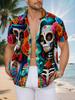 Nuova Camicia Casual a Maniche Corte da Uomo Teschio di Zucchero Coppia Fiori Intrecciati con Vestiti Colorati Stile Giorno dei Morti Festa Festiva Pendolarismo