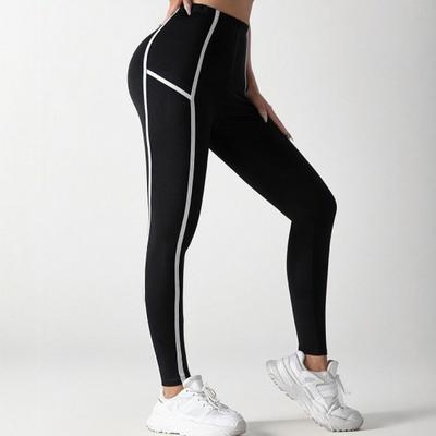 High-Waist Yoga-Leggings mit seitlichem Streifen-Detail, Slim Fit, atmungsaktive Trainingshose für Damen