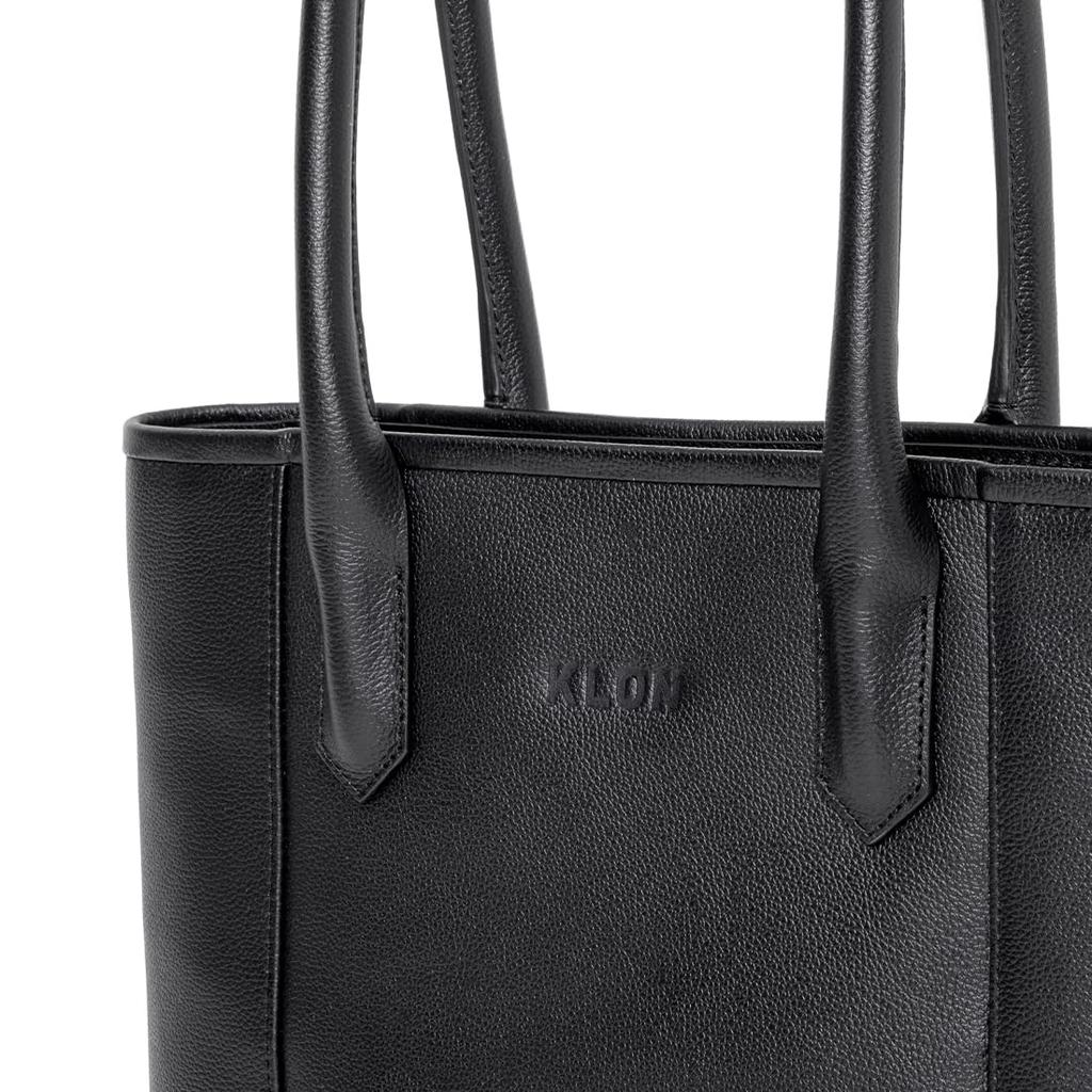 KLON STORAGE PORTRAIT TOTE BAG -VNM- LEATHER, Black, Perfect for Business, Commuting, and School, Made of Genuine Leather. Multi-functional.