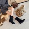 Pointed western cowboy boots women's new autumn temperament retro stacking boots thick heel versatile short boots