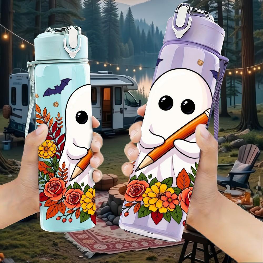 1PC Autumn Leaf Girl Character Print 750ml Color Plastic Sports Water Bottle Leakproof Flip Straw Lid Suitable for Sports Office Home Use