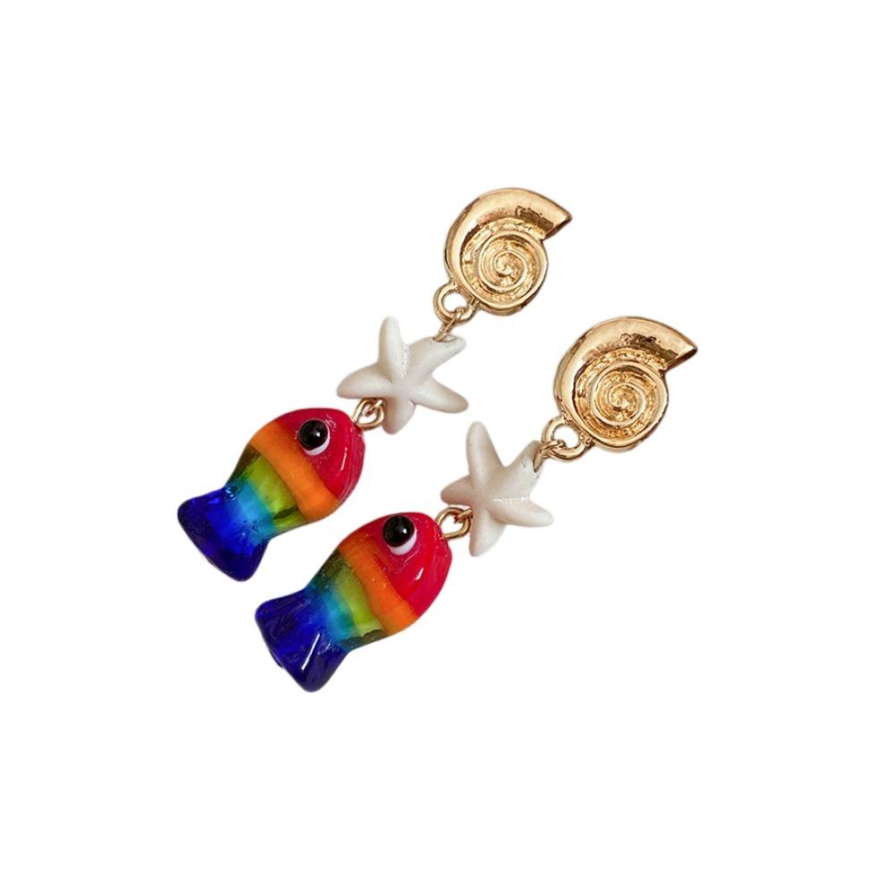 Personality Colored Glaze Starfish Earrings Conch Octopus Starfish Star Dangle Earrings Festival