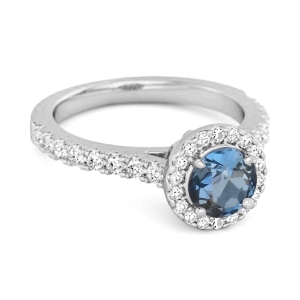 London Blue Topaz Round Halo Accents Ring - 925 Sterling Silver