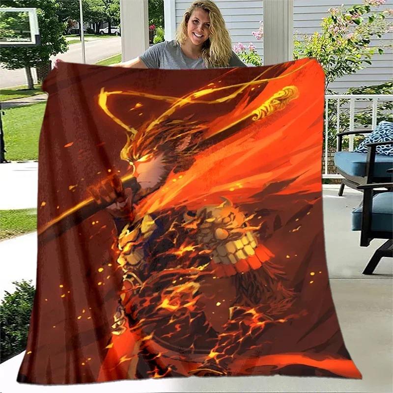 Art Sun Wukong Monkey King Soft Plush Sofa Bed Throwing Cartoon Picnic Blanket Modern Flannel Blanket Printed Comforter Gift