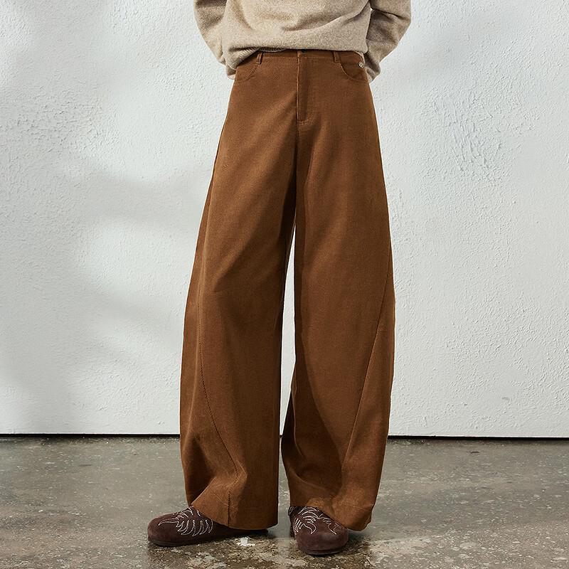 Women's High-Waist Loose Corduroy Curved-Leg Pants