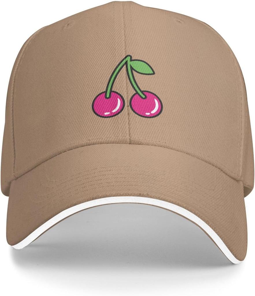 Cherry Fruit Print Baseball Cap Polyester Casual Adjustable Sandwich Brim Hat for Unisex